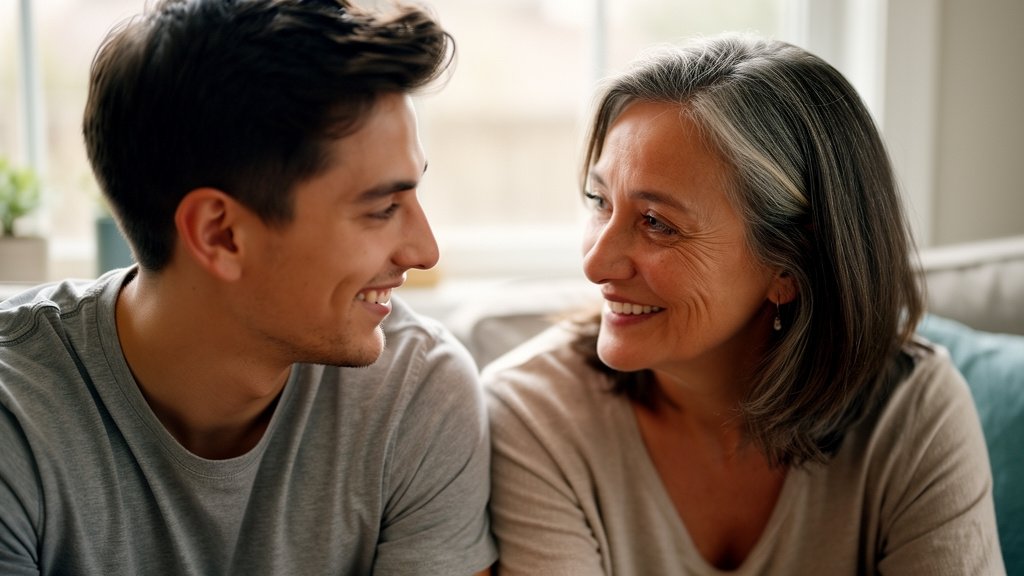 hombre joven mujer mayor