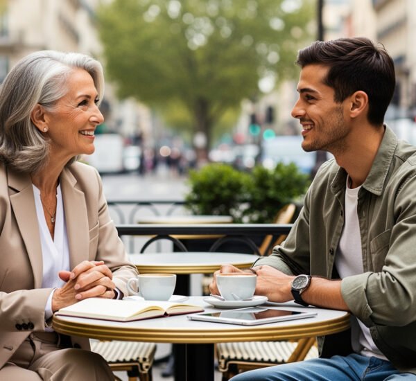 hombre joven mujer mayor