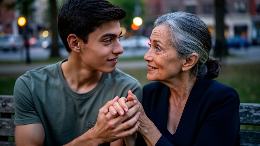 hombre joven, mujer mayor, amor